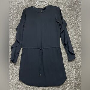 Greylin Woman’s Little Black Dress Ruffle Sleeve Tie Waist Long Sleeve Size XS